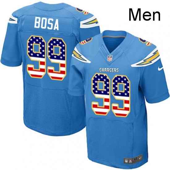 Men Nike Los Angeles Chargers 99 Joey Bosa Elite Electric Blue Alternate USA Flag Fashion NFL Jersey